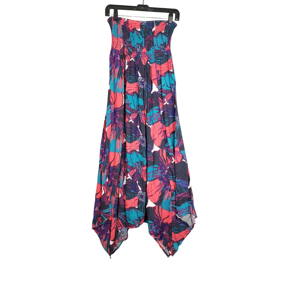 Roxy Size S Strapless Sundress Hankie Hem Midi Colorful Floral Boho Surfer VSCO‎